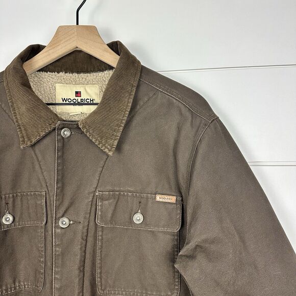 Woolrich Sherpa Lined Canvas Barn Coat Jacket Brown Y2K - Picture 2 of 9